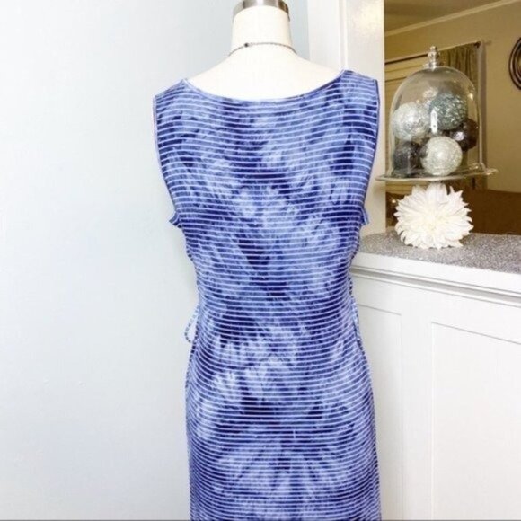 Chico’s Tie Dye Maxi Dress Striped Nautical Blue White Sundress Small - Picture 6 of 11